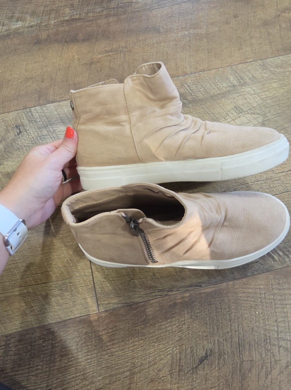 Casual Tan High-Top Slip-On Sneakers - Girls